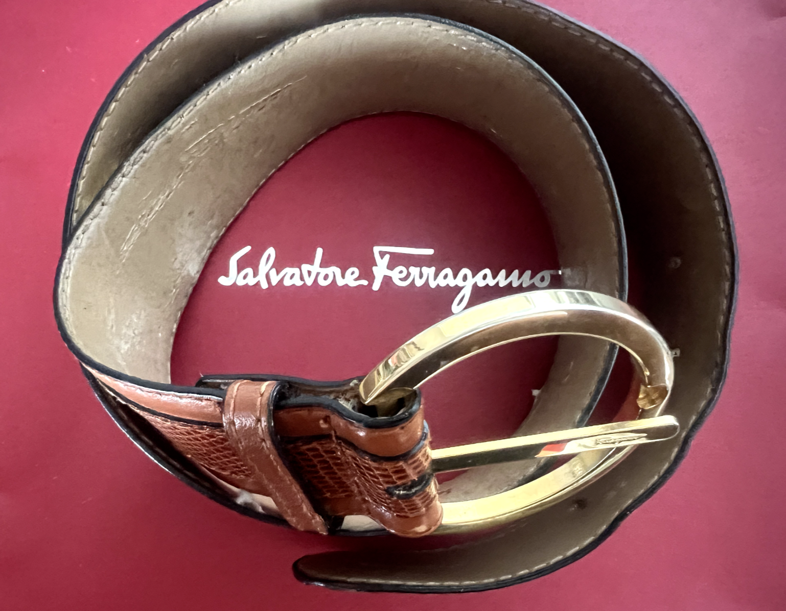 Salvatore Ferragamo Femme Ceinture Brun Colori Doré Avec Signes L 87