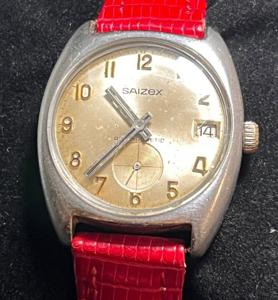 🔴 SAIZEX orologio uomo CARICA MANUALE quadrante champagne vintage RARO vintage