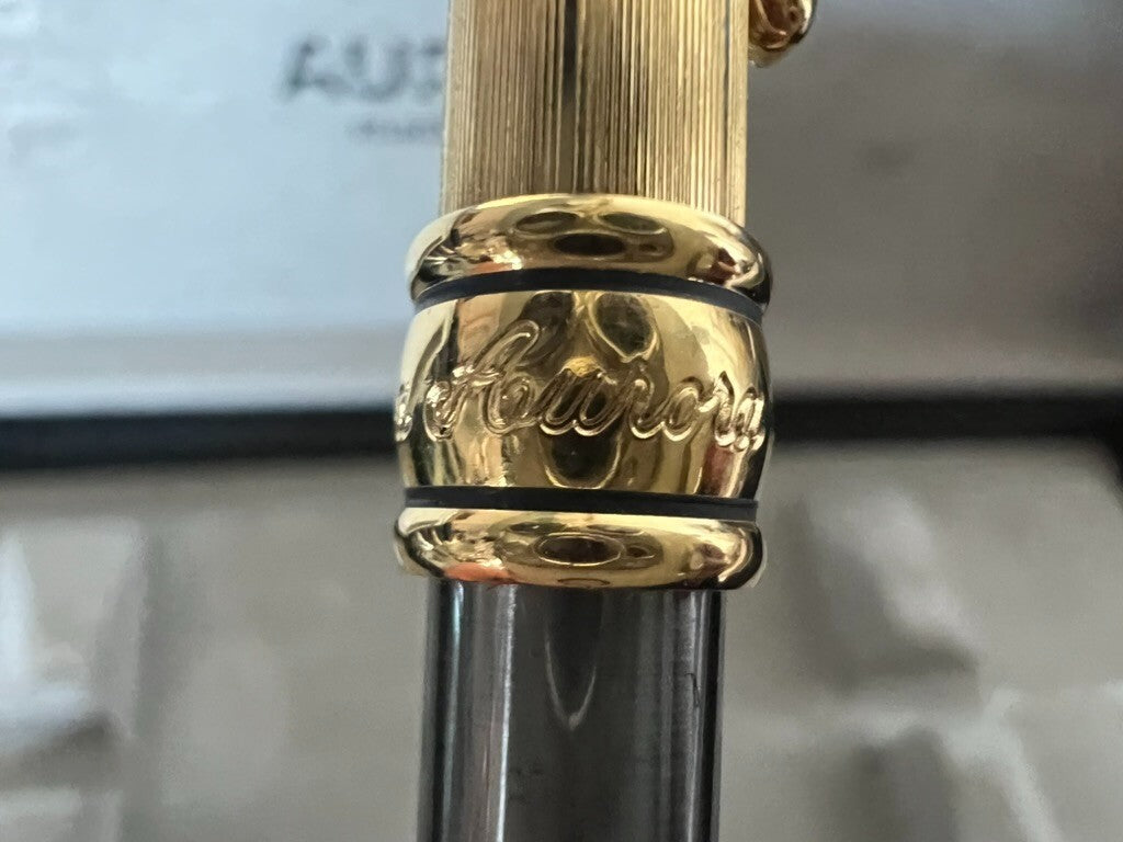 🔴 AURORA penna sfera Magellano lacca canna di fucile e dorata FIGC G