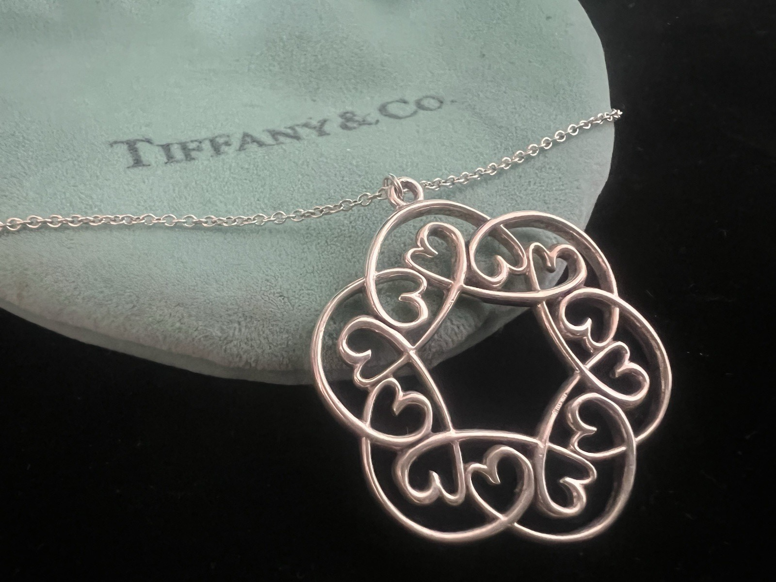 Tiffany & Co Halskette Incanto Silber 925 Anhänger Groß Hearts Perforiert Rare
