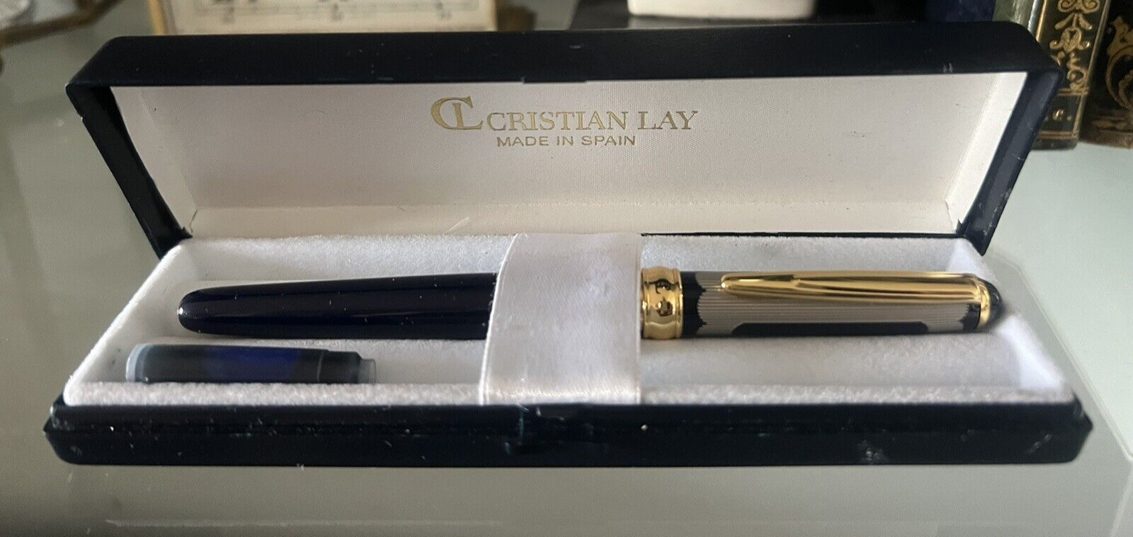 🔴 CRISTIAN LAY penna stilografica spagnola blu iridium point profili laminati