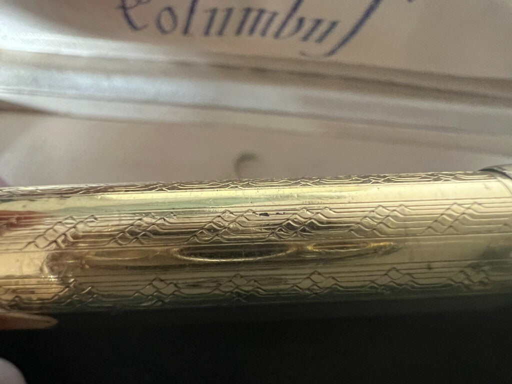 Red Columbus Retractable Engraved Fountain Pen Works Vintage 