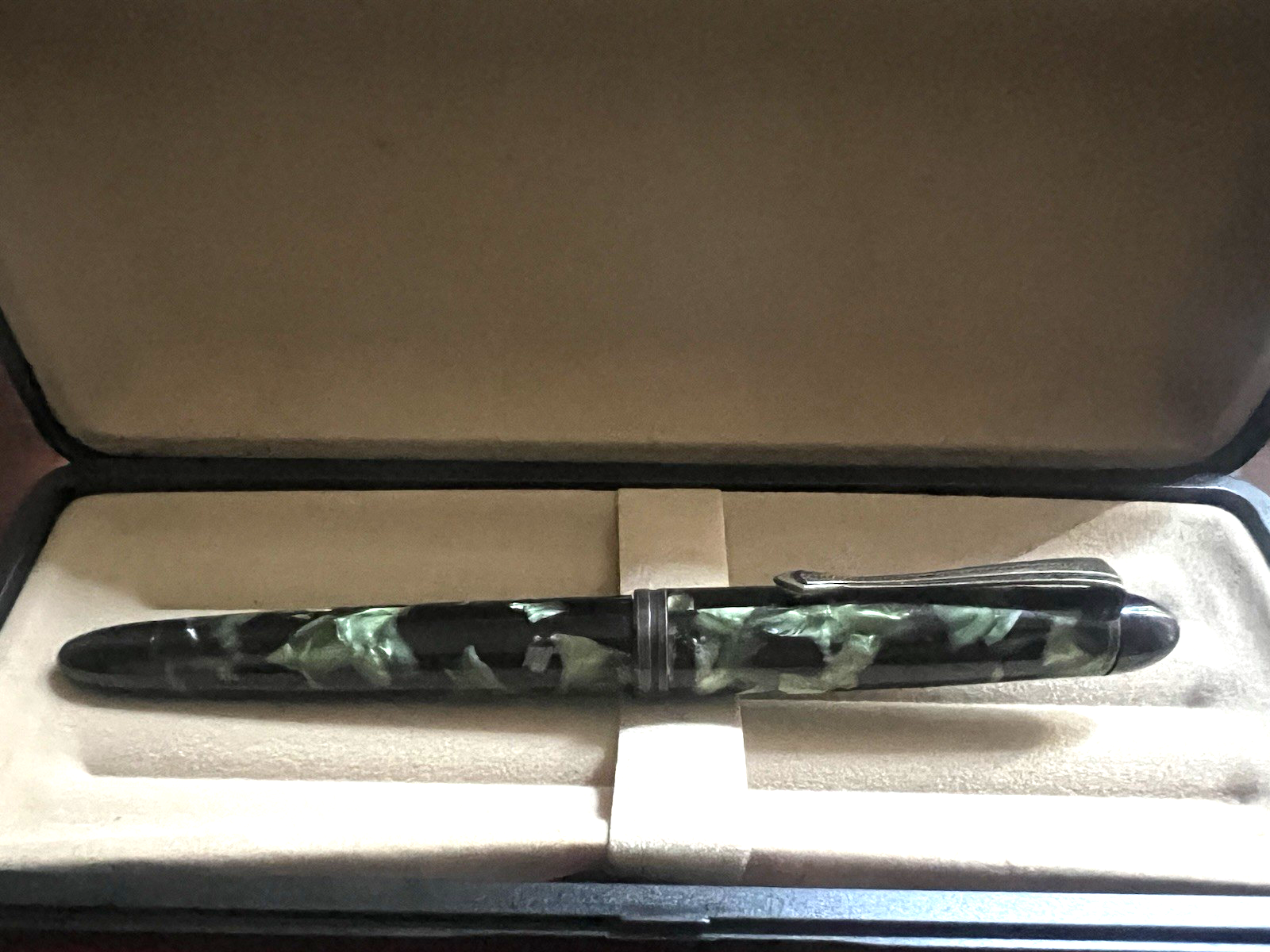 Pen Fountain Pen Resin Green Marbled Cartridge Or Converter (M) Vintage