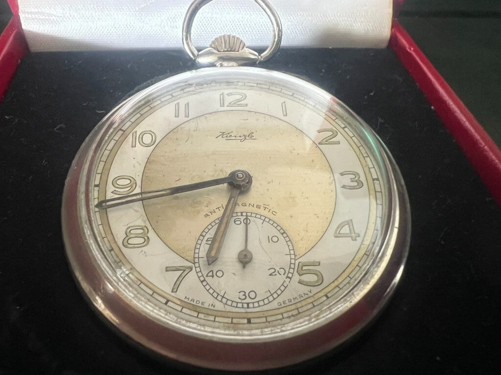 🔴 KIENZLE orologio tasca carica manuale cromato funziona vintage anni 1970