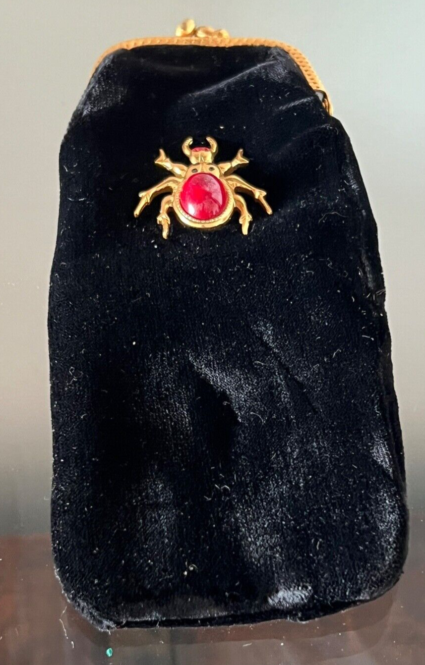 🔴 SCARABEO custodia occhiali donna fodero velluto seta pietra a rilievo vintage