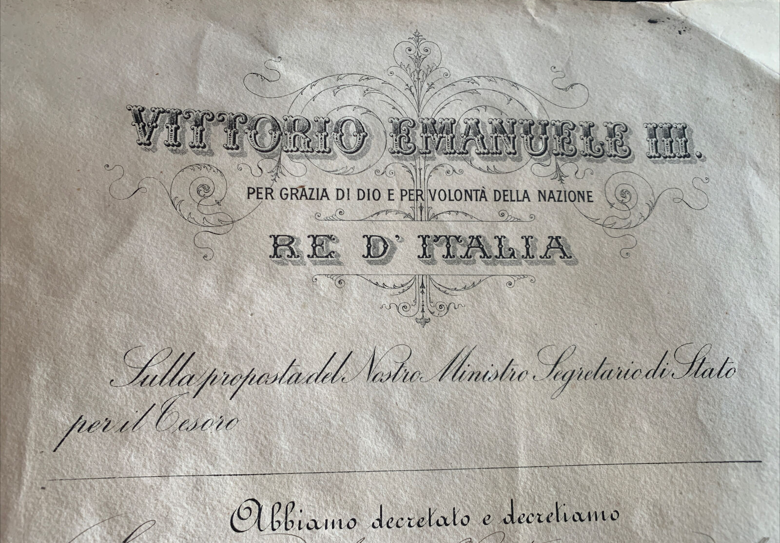 Vittorio Emanuele III, Titre Comptable Finance Arrêté Courtes Des Conti 1907