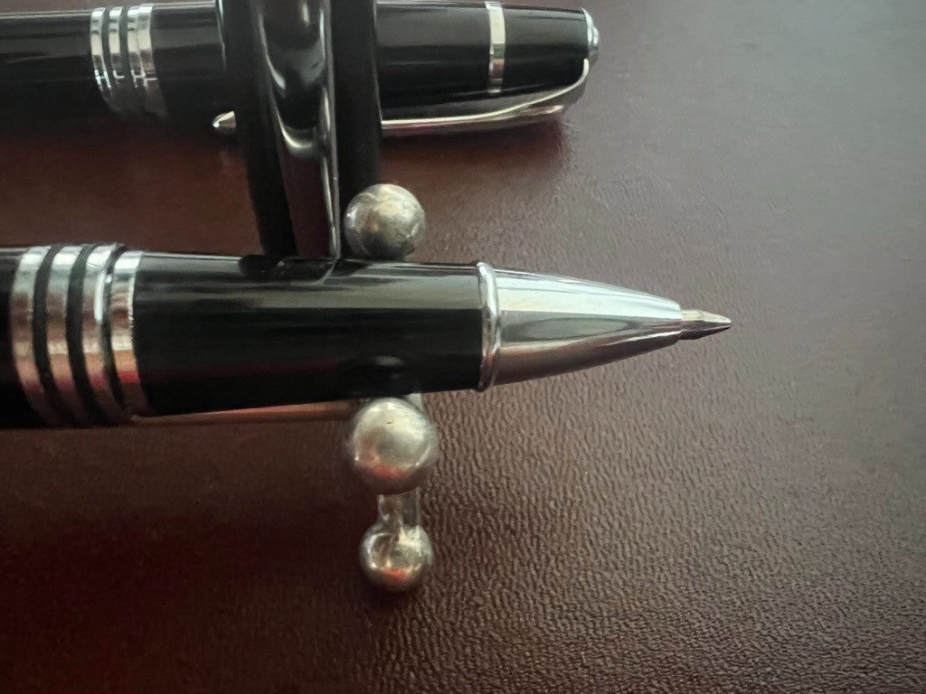 🔴 Penna sfera e sfera penna refill roller nera profili cromati con astuccio