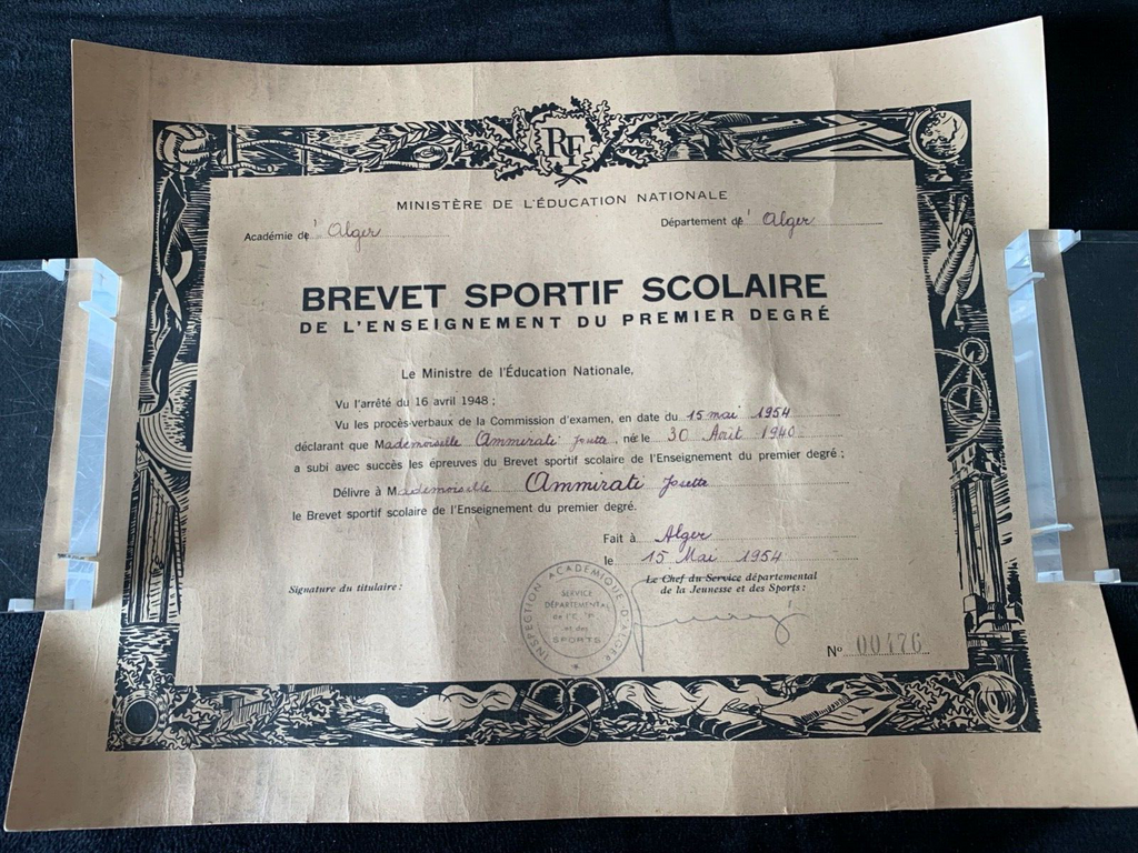 Impression Brevet Sport De École, Algérie En Français 1954