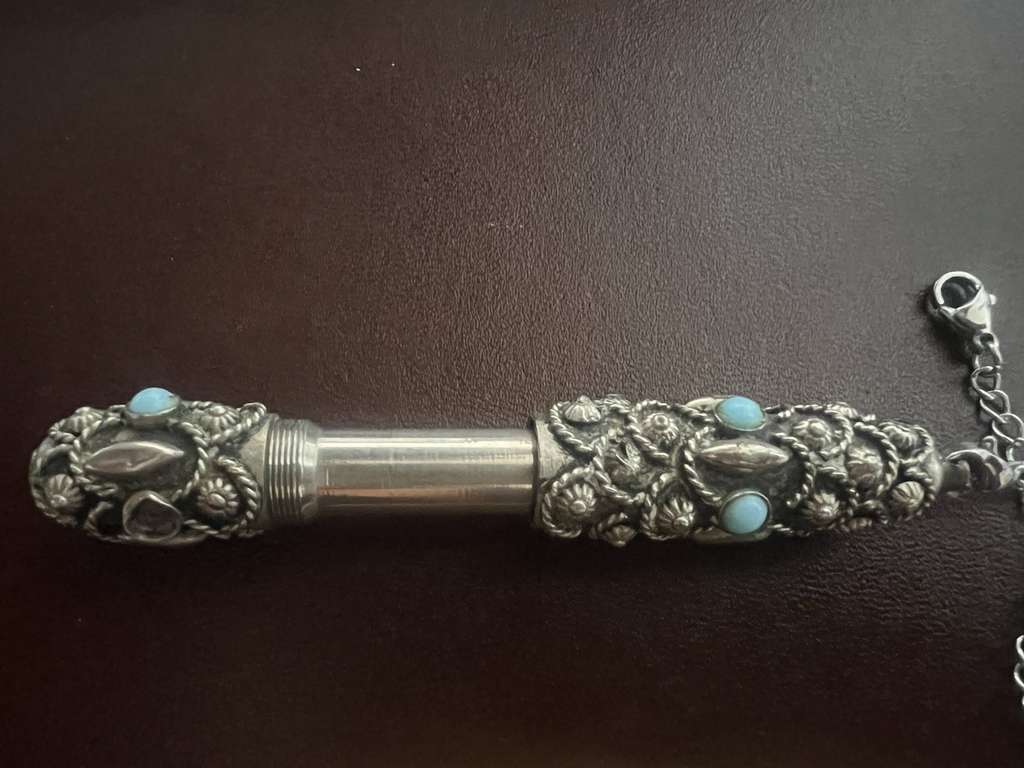 Stylo-Plume Sphère Mini Télescopique Rétractable Cabochon Turquoise Rétro 1940