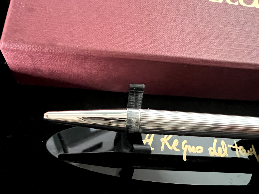 🔴 SETTELAGHI penna sfera ARGENTO 925 massiccio pulsante corpo righe scrive 6