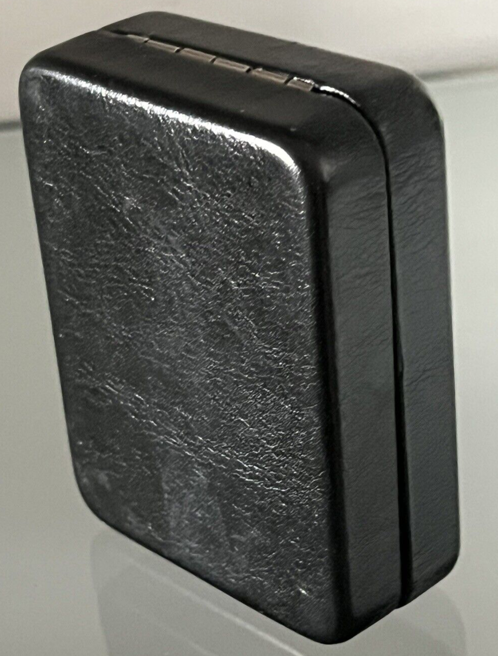 🔴 LUBINSKI scatola accendino pelle nera con garanzia misura interna 3,5x6,5 cm