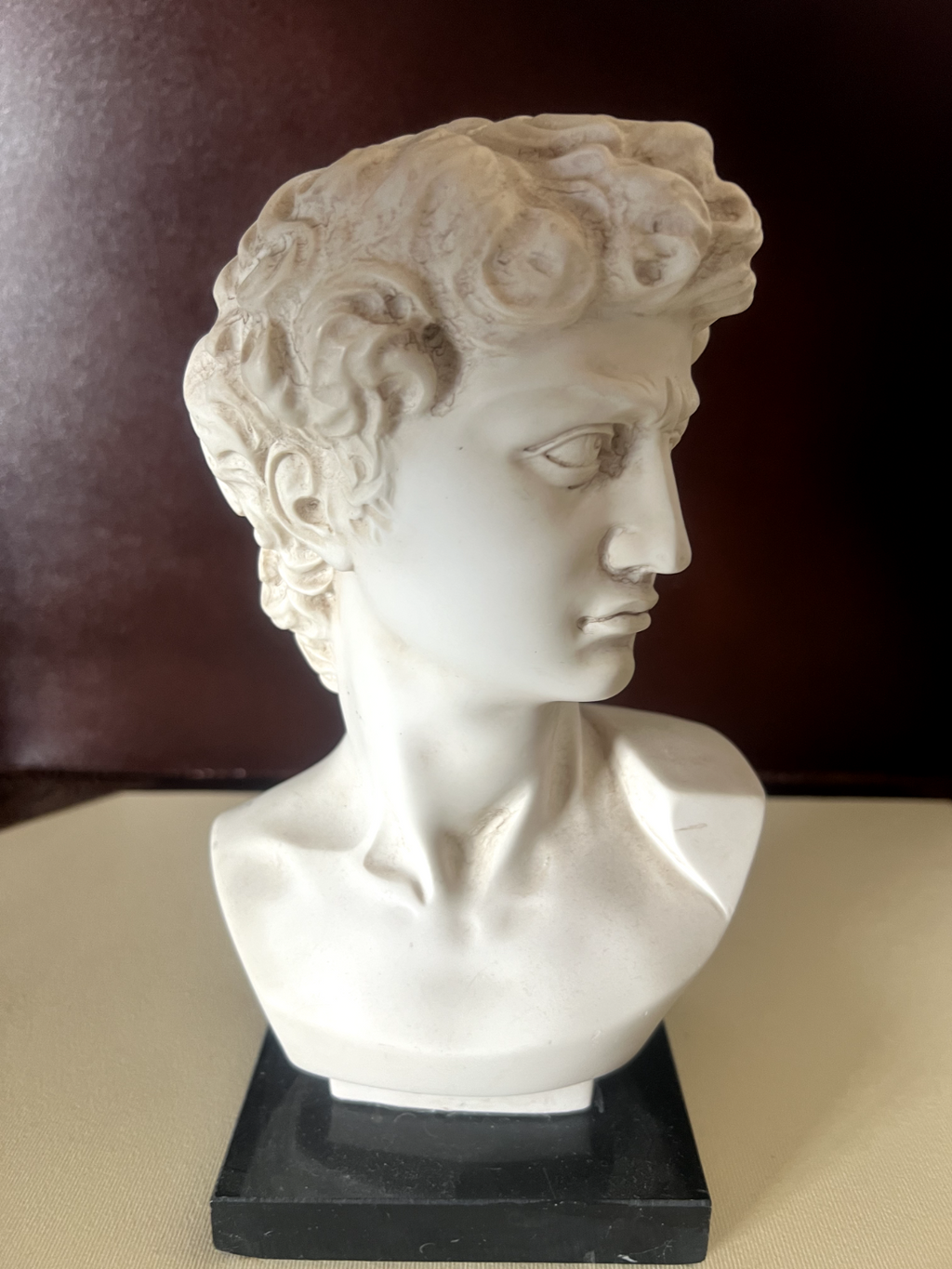 David Statue Sculpture Base Marbre Signé Bessi Bibliothèque Buste L 10 H 22 CM