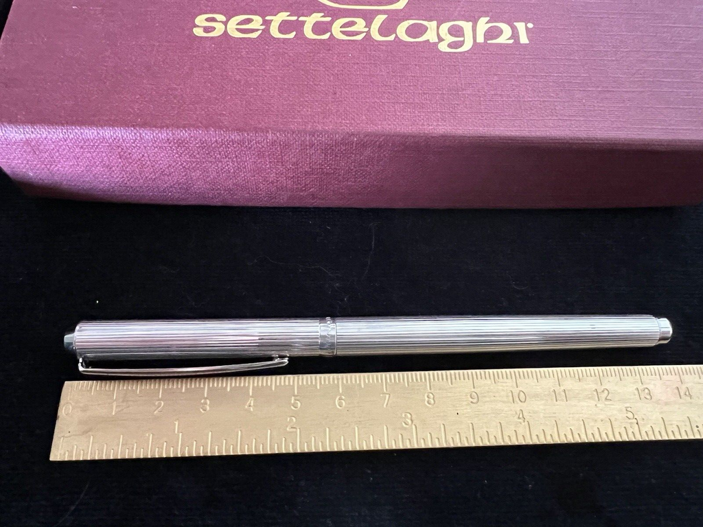 🔴 SETTELAGHI penna stilografica ARGENTO MASSICCIO 925 righe cartuccia scrive 5