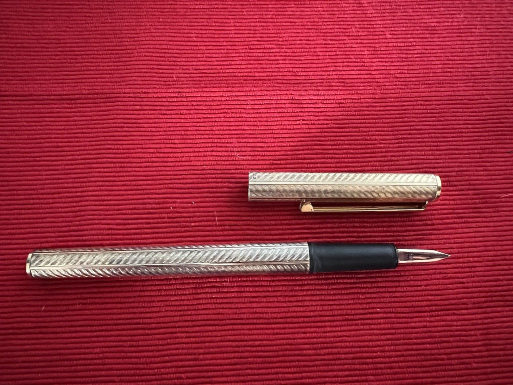 🔴 NOREX penna stilografica ARGENTO MASSICCIO 925 cesellato pennino ORO 14 KT