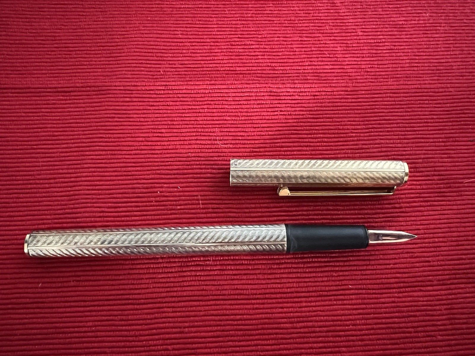 🔴 NOREX penna stilografica ARGENTO MASSICCIO 925 cesellato pennino ORO 14 KT