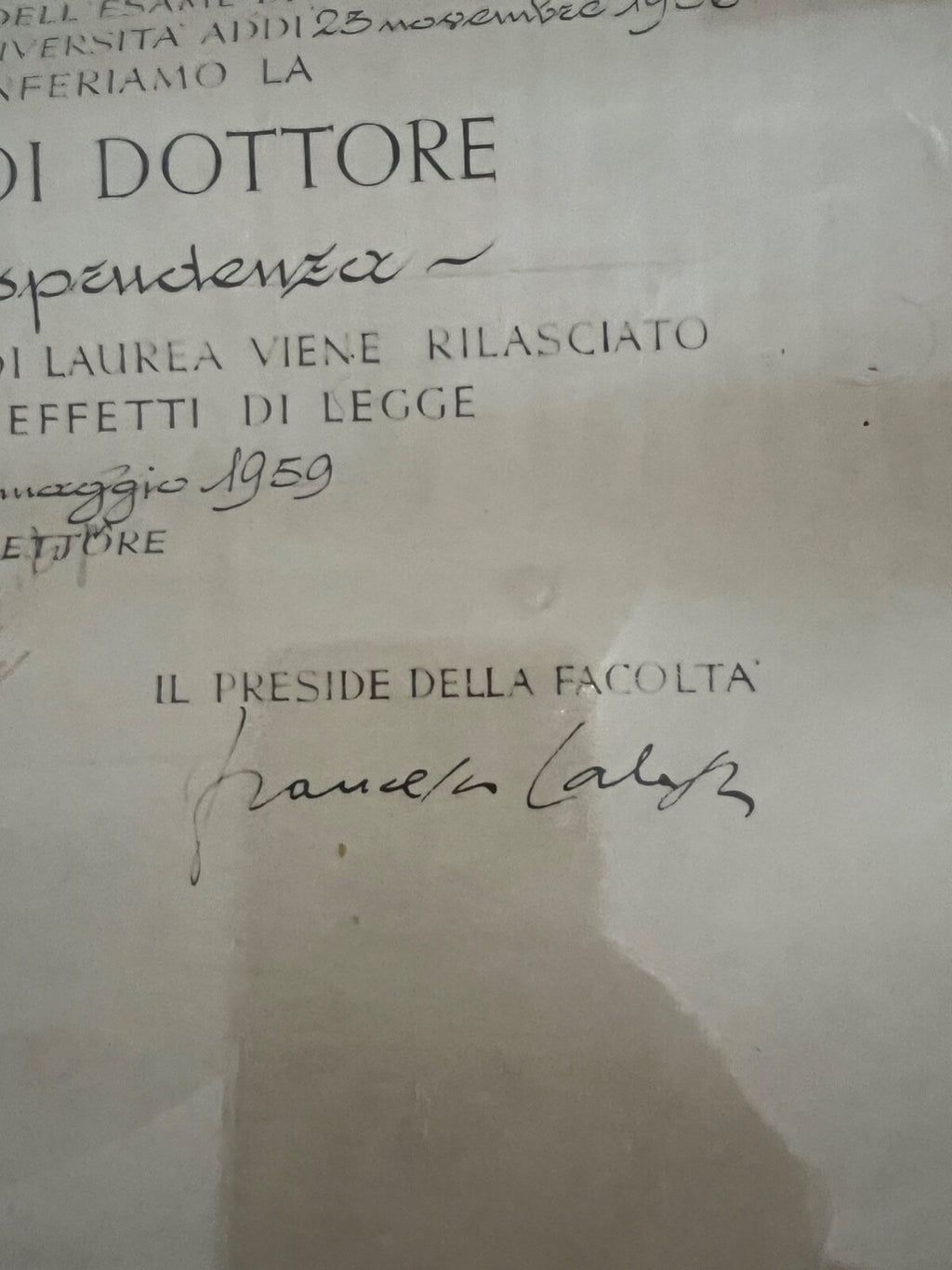 Diplôme Universitaire République Italienne Docteur En Jurassique Roma Du 1959