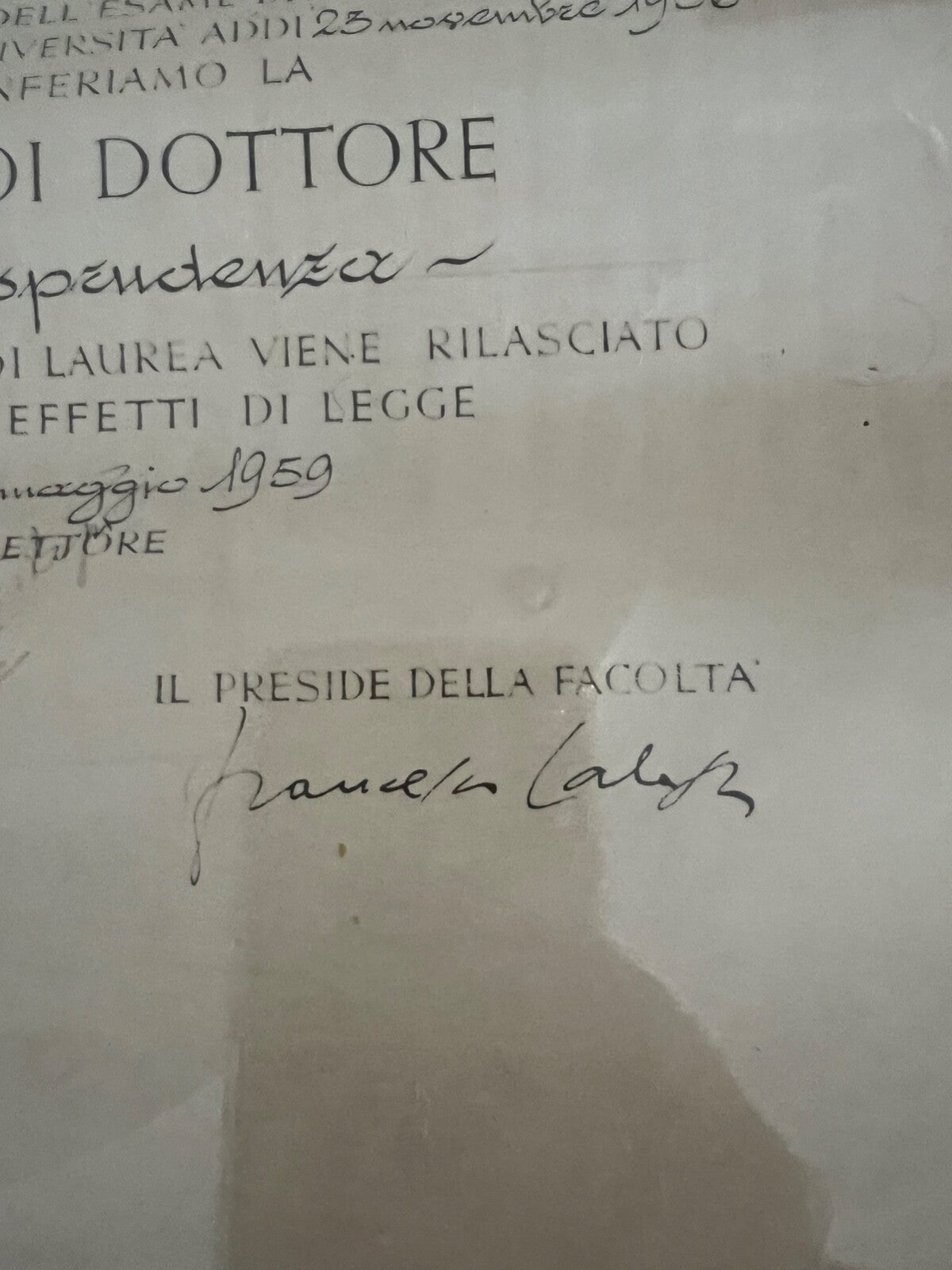 Diplôme Universitaire République Italienne Docteur En Jurassique Roma Du 1959