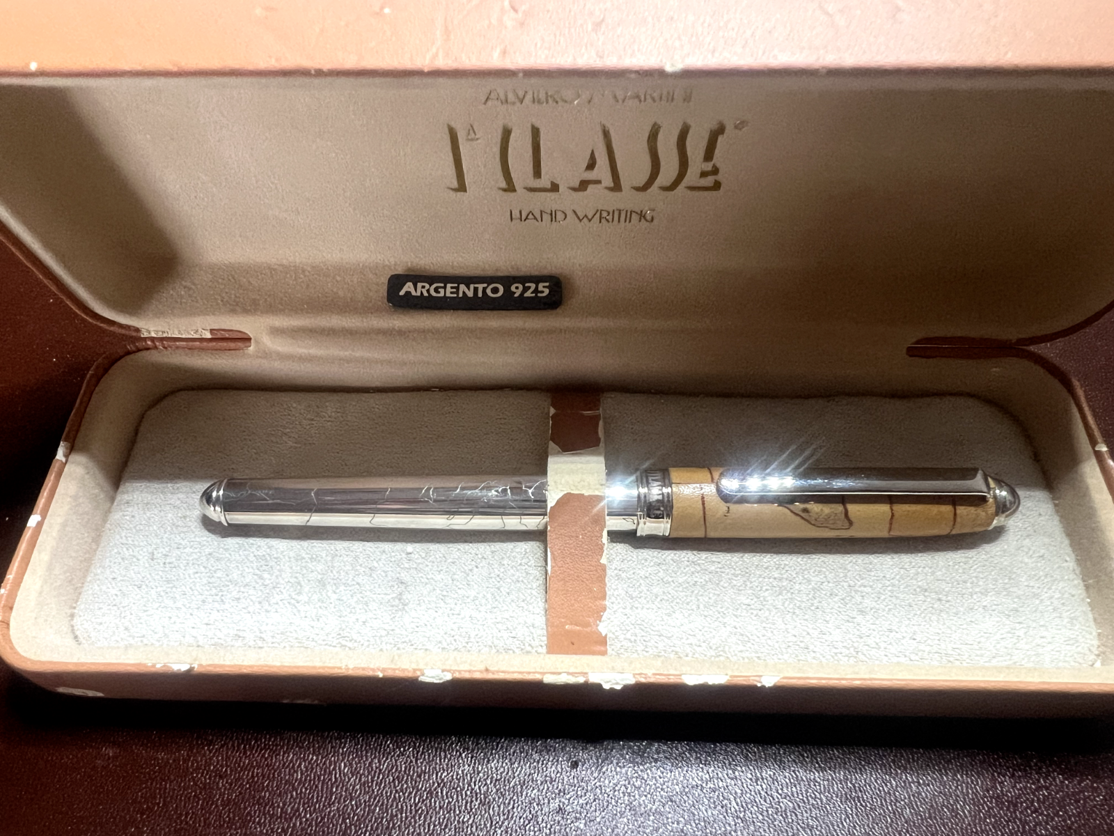 Alviero Martini Stylo-Plume Sphère Roller Argent 925 Première Classe Écrit Cas 