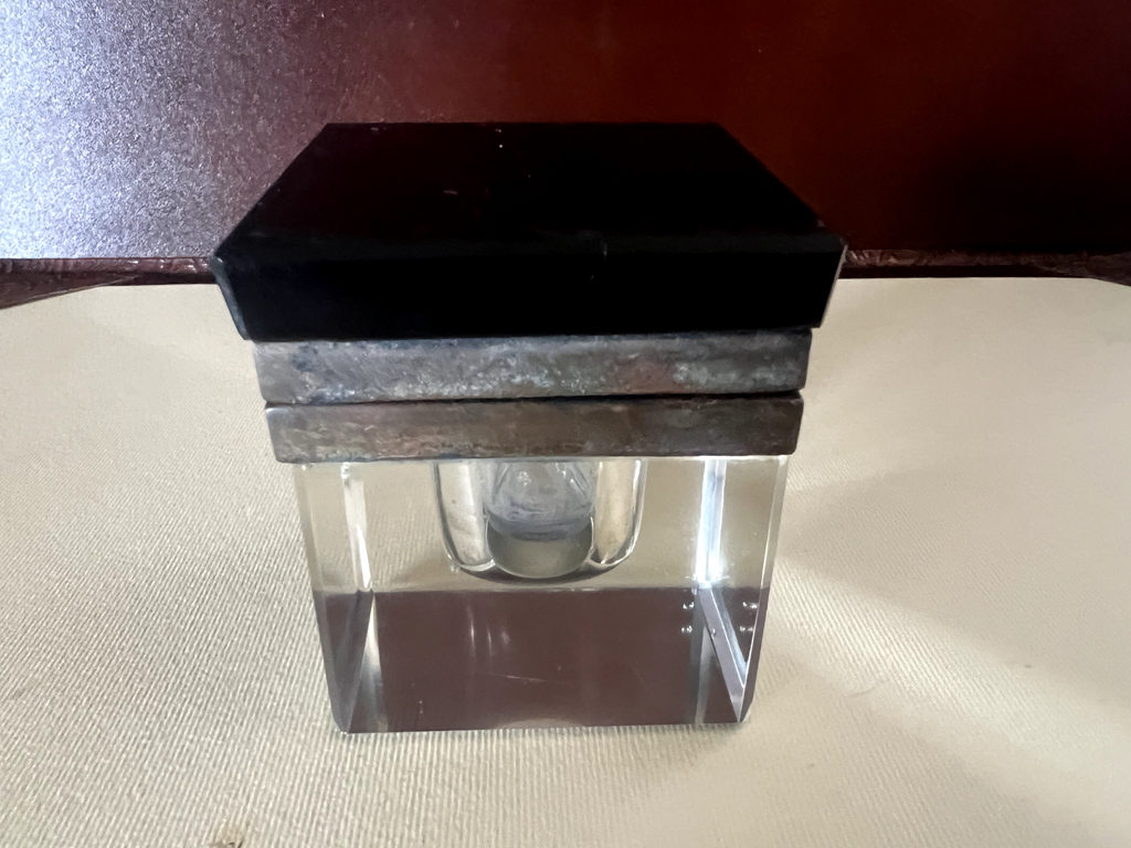 🔴 CALAMAIO inchiostro penna stilografica da scrivania VETRO marmo vintage