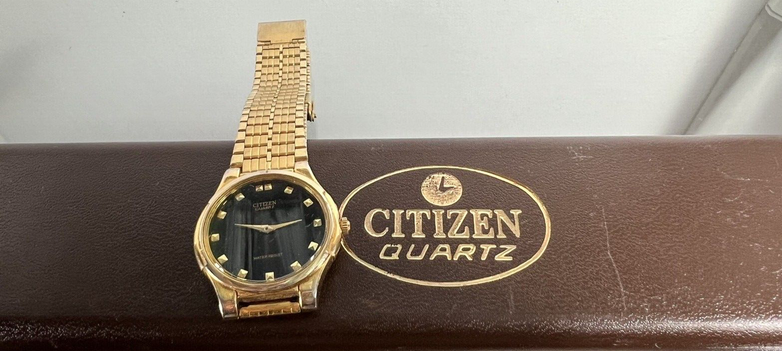 🔴 CITIZEN orologio uomo dorato GN0 S6100S5779 quarzo con scatola vintage