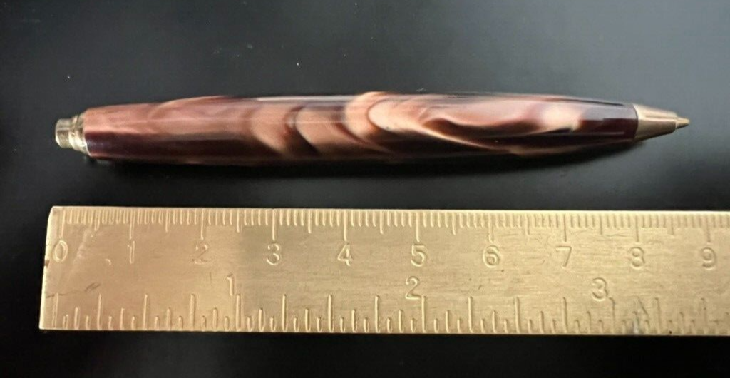 Pen Ball Marbled Iridescent Domed Marking Vintage Years 1970