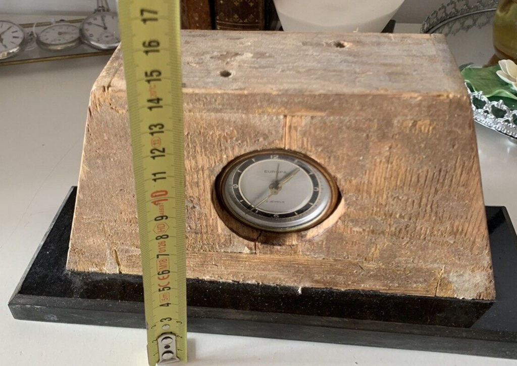 🔴 EUROPA seltener Vintage-Kamintischwecker aus Holz aus den 1930er und 1940er Jahren 