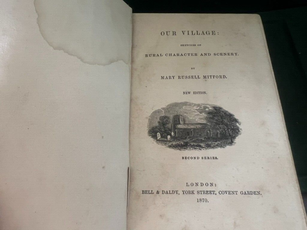 🔴 Buch UNSER DORF Mary Russel Mitford Englischsprachiges SELTENES antikes Buch von 1870 