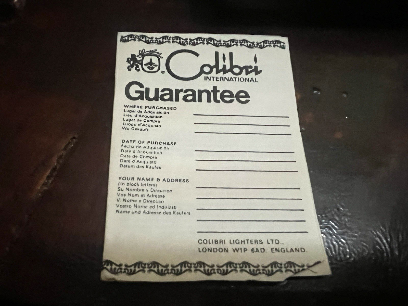 Colibri'Boîte Briquet Executive Elite Moire Moirette Monogas Vintage