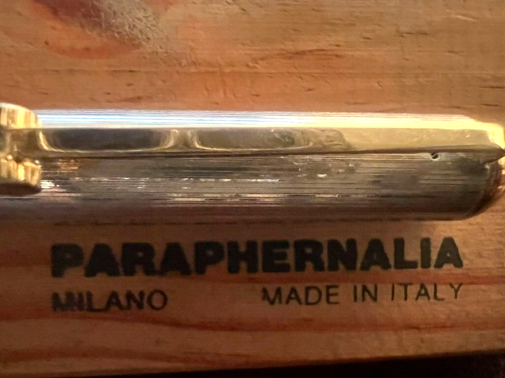 🔴 PARAFERNALIA penna sfera cromata a righe profili dorati scrive vintage