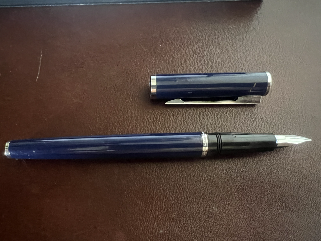 🔴 WATERMAN penna stilografica lacca blu profili cromati a cartuccia pennino F