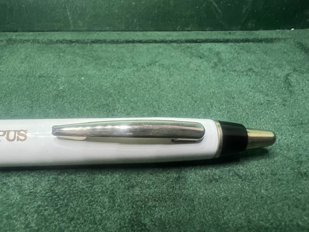 🔴 OLYMPUS penna sfera lacca bianca nera meccanismo a scatto scrive vintage