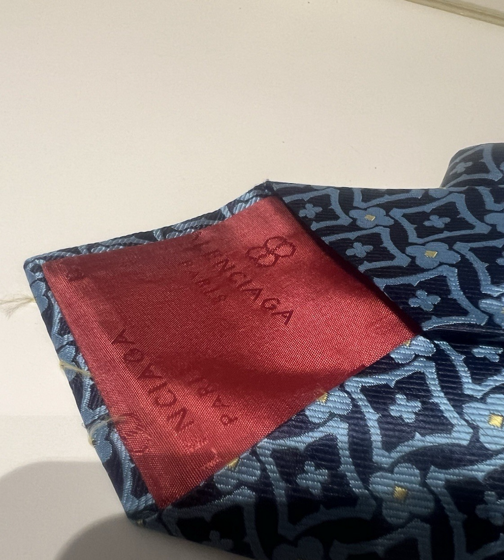 BALENCIAGA Men's Tie Blue Multicolor Elegant Pure Silk 