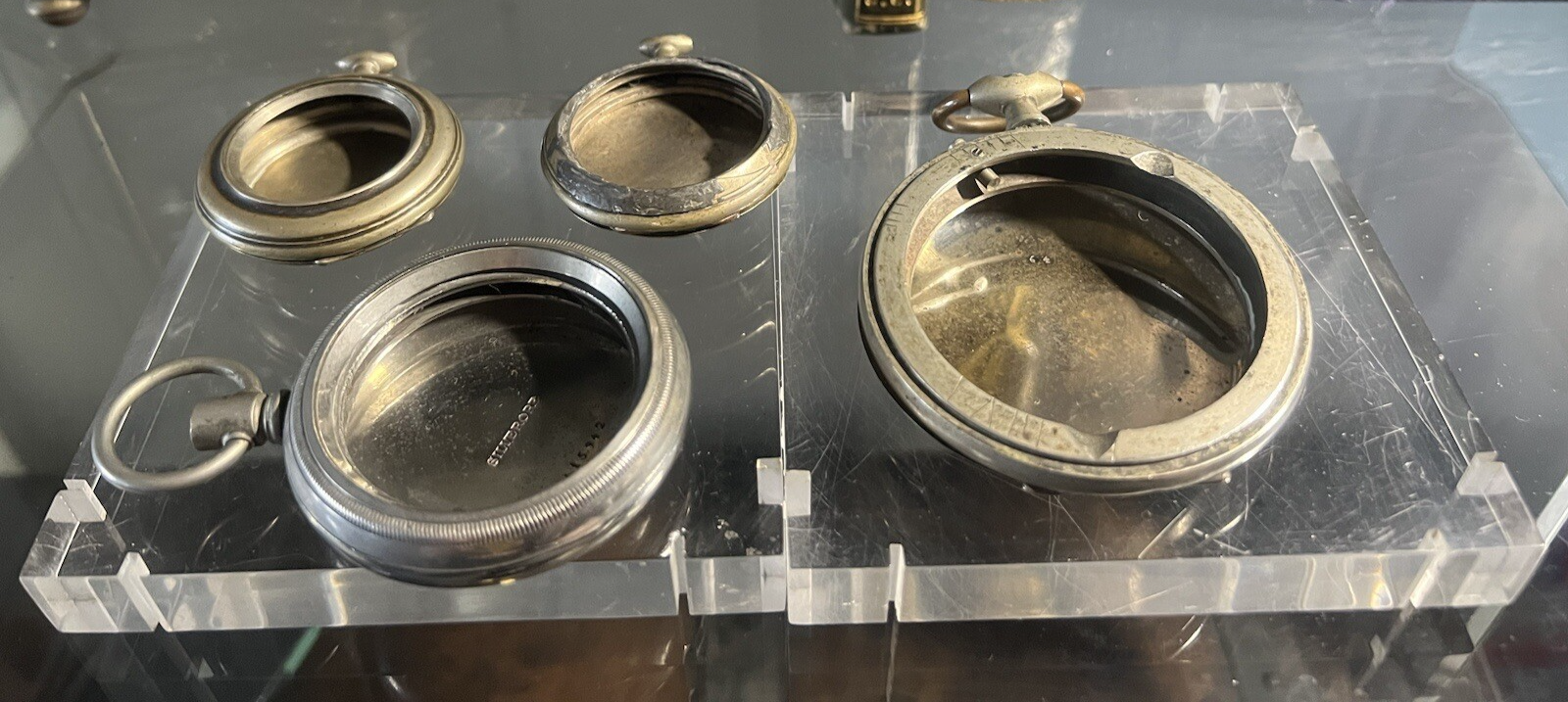 🔴 CASSA orologio tasca uomo CESELLATA NUMERATA parti ricambio 4 Pz vintage