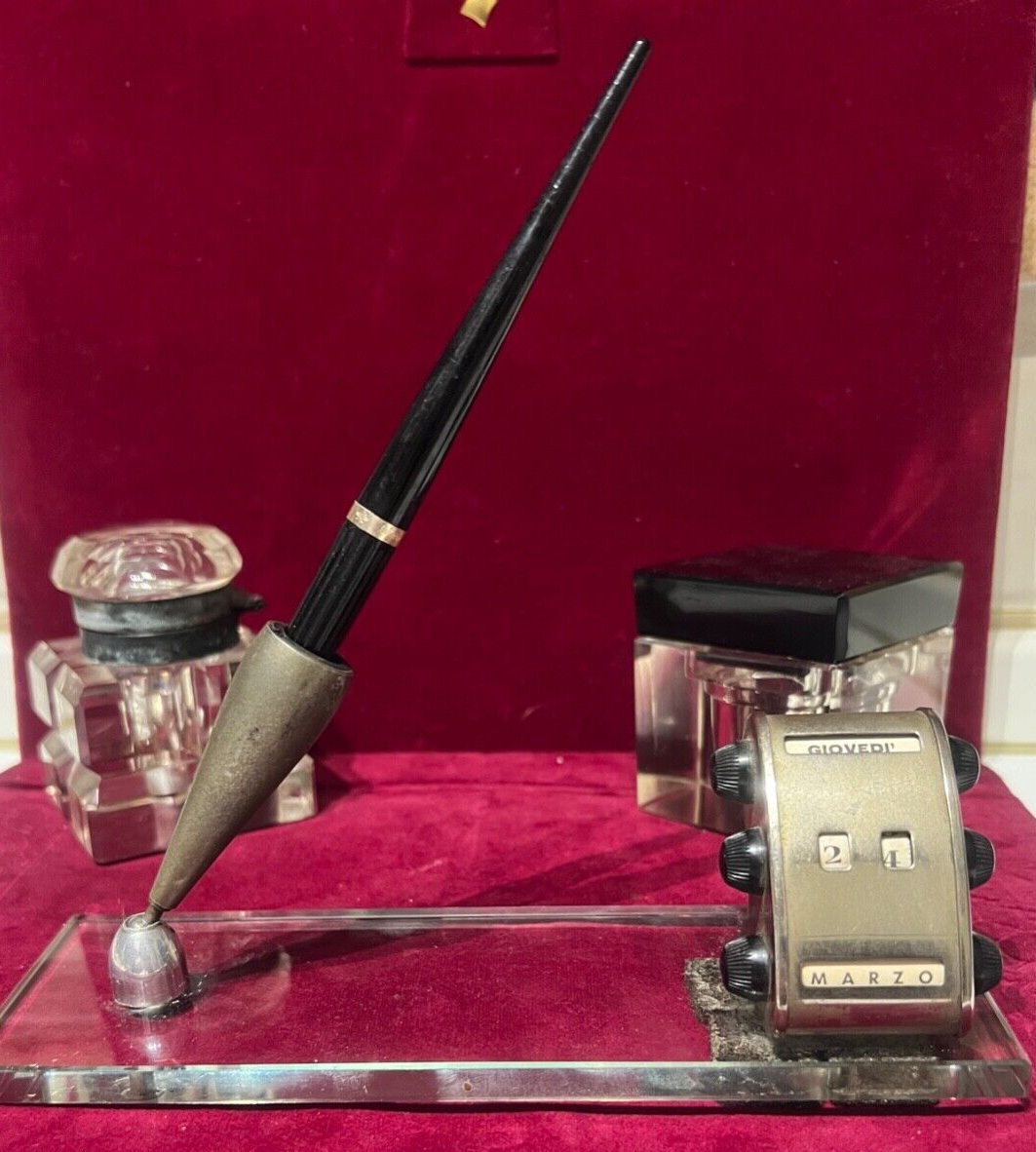 🔴 REFORM Kugelschreiber mit Sylophore-Basis, ewiger Kalender, Schreibtisch, Vintage-Glas 