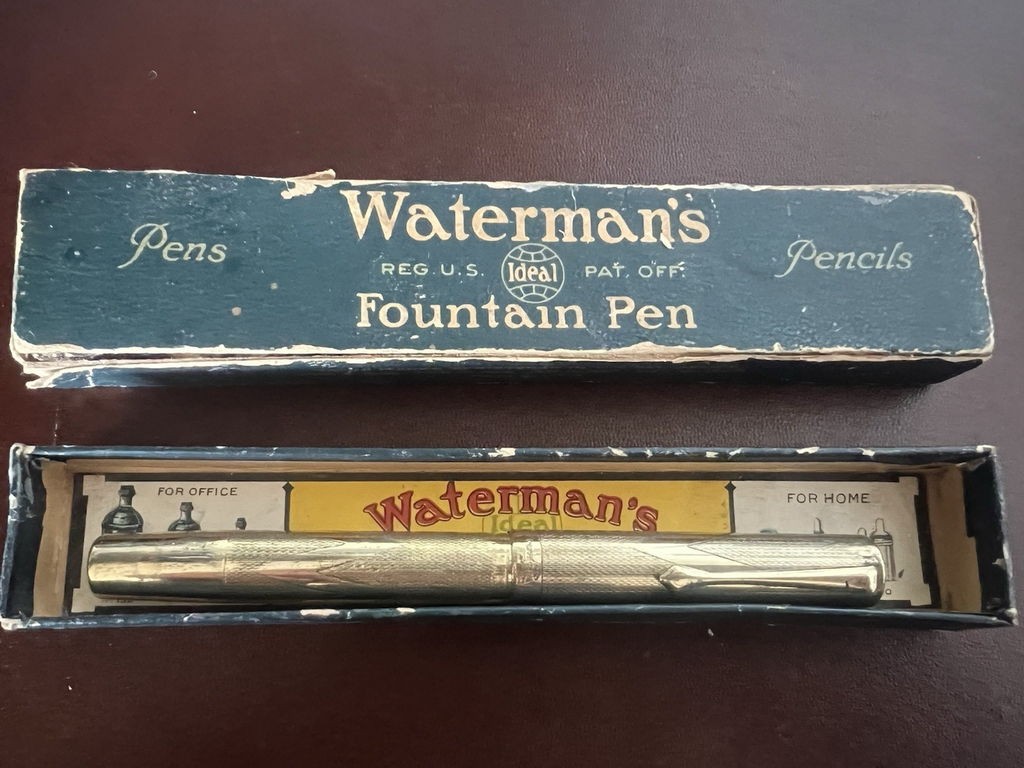 🔴 WATERMAN'S penna stilografica 52 placcata pennino ORO a leva scrive vintage
