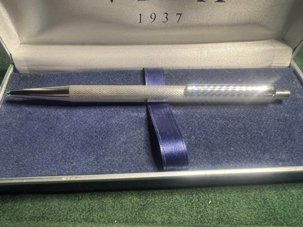 🔴 Penna sfera ARGENTO MASSICCIO 925 onde guillocchè meccanismo scatto scrive