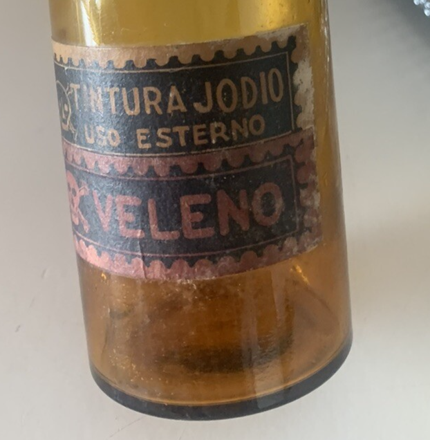 Bouteille Verre Ecope Teinture Iode Médicale Laboratoire Vintage Verre H.11