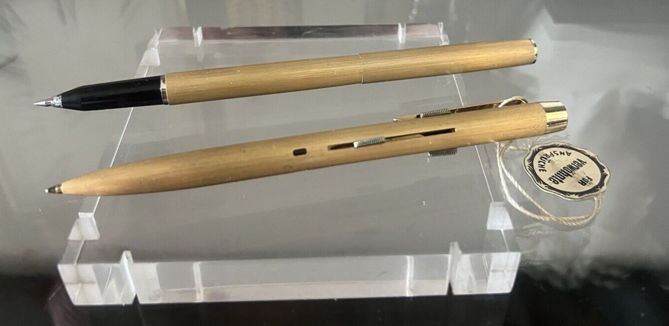 🔴 Penna sfera 4 colori LAMINATE ORO 24 CARATI + ROLLER astuccio pelle vintage