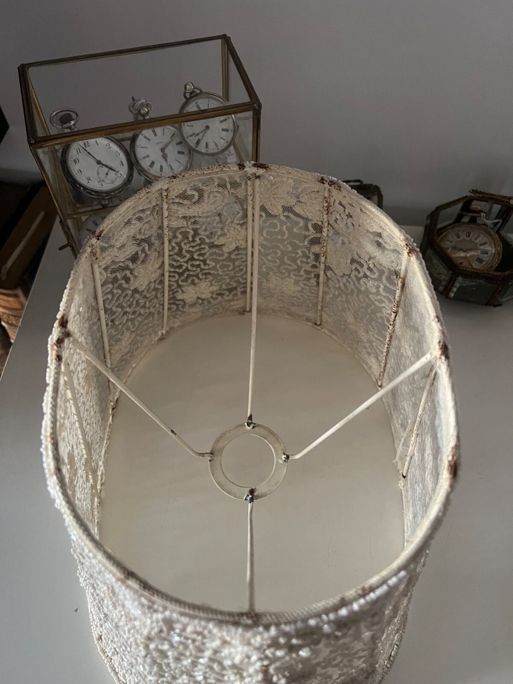 🔴 Paralume grande IN PIZZO VELO lampada, lume traforato beige campana vintage