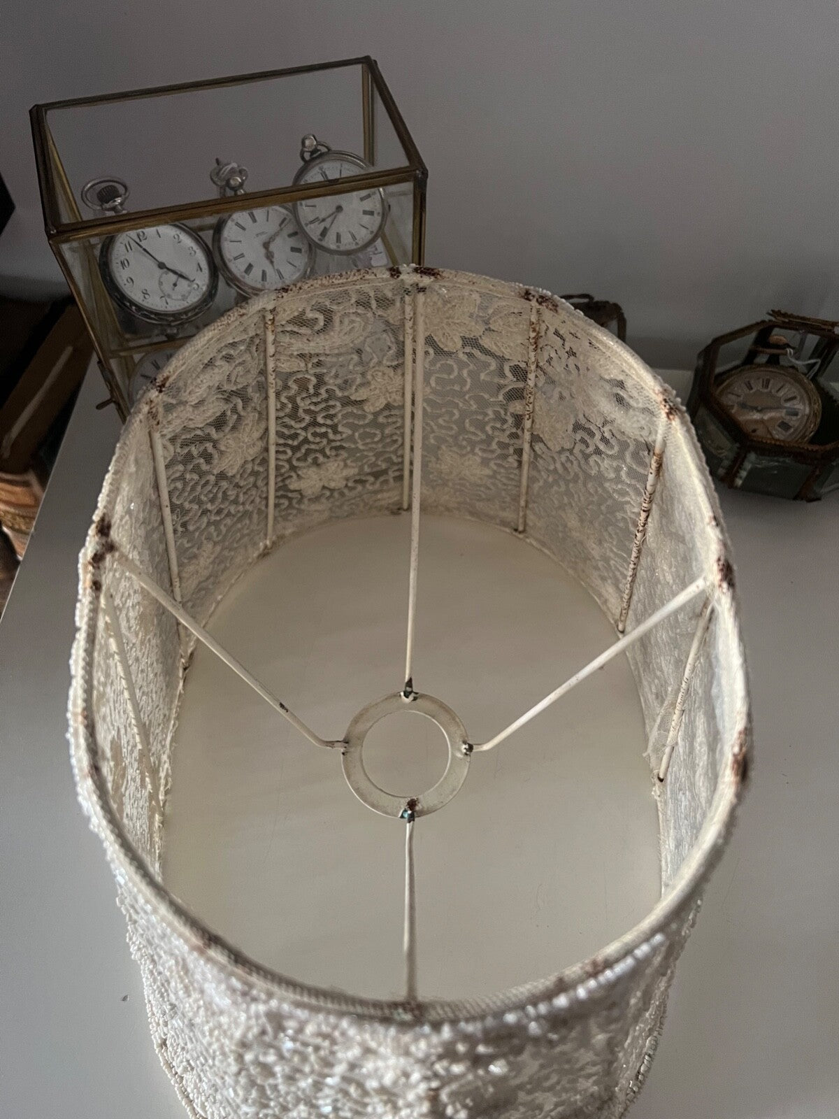 🔴 Paralume grande IN PIZZO VELO lampada, lume traforato beige campana vintage
