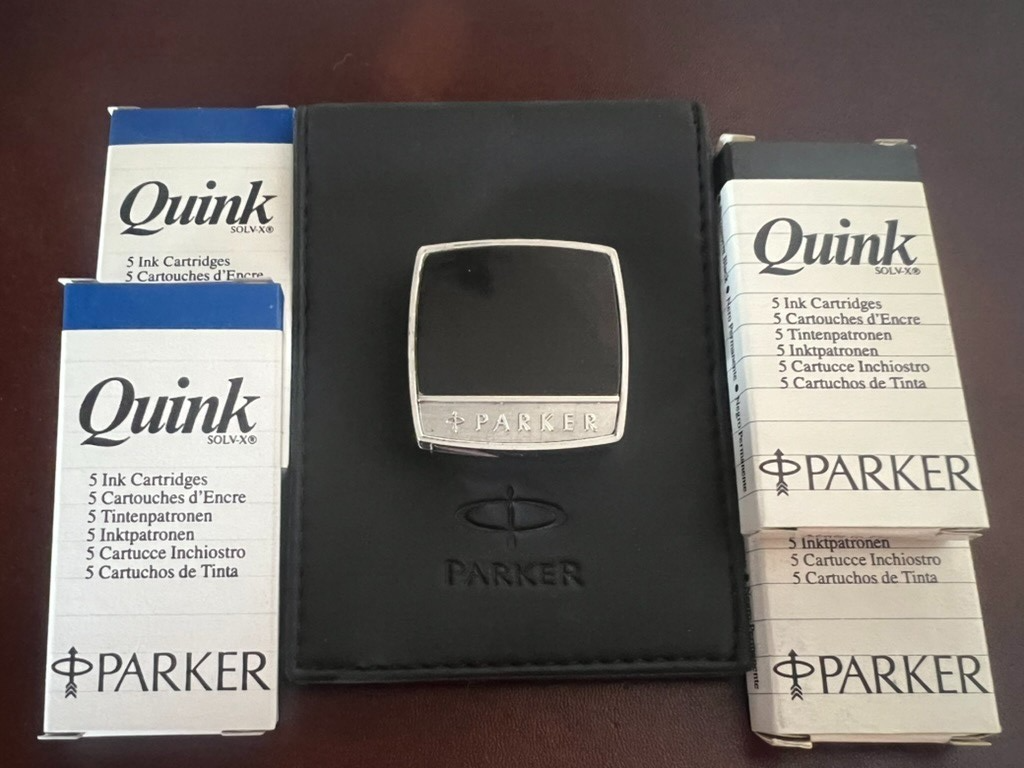 🔴 PARKER x penna stilografica PORTA CARTUCCE METRO e 4 confezioni di cartucce