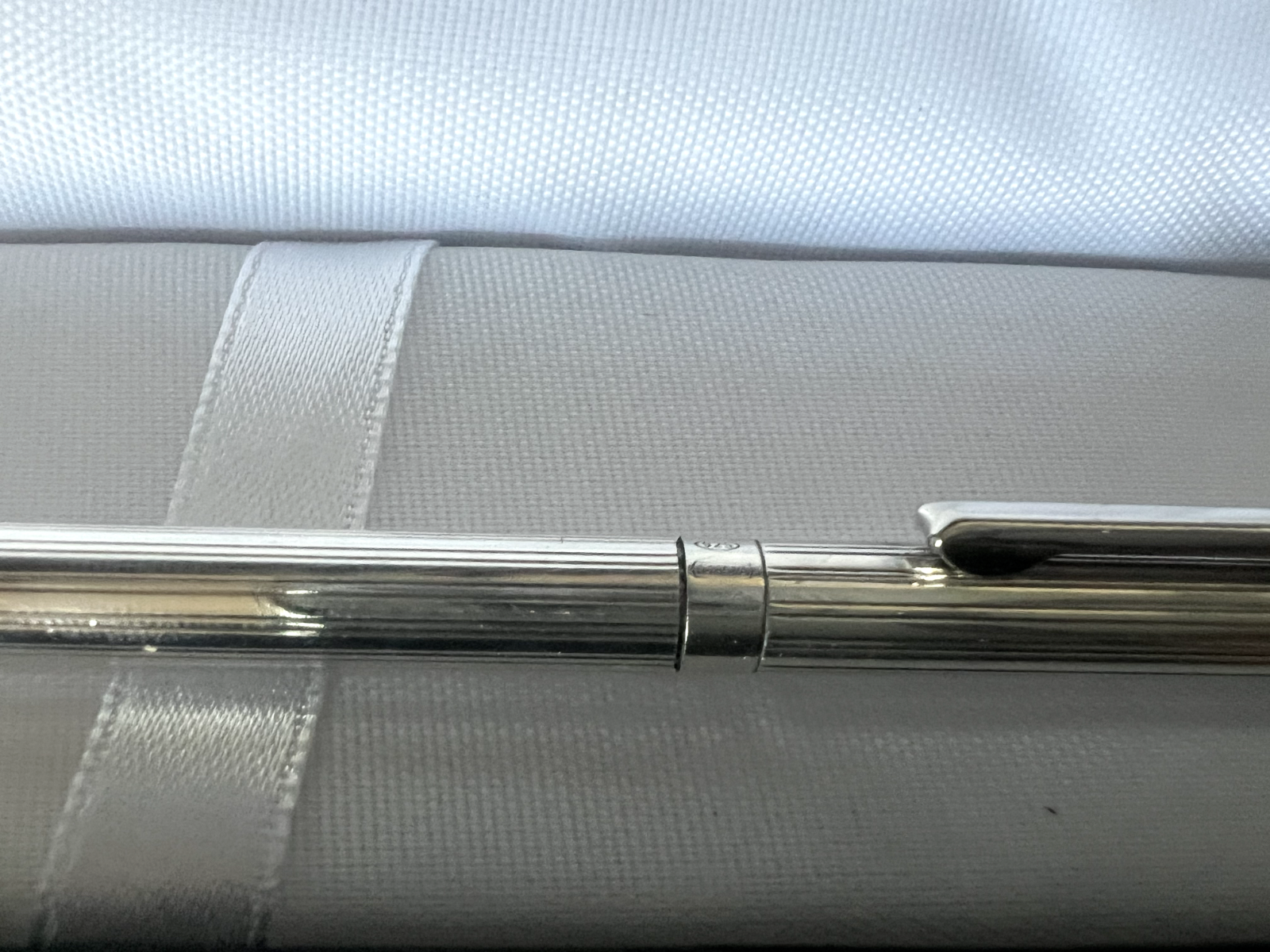 🔴 Penna sfera ARGENTO MASSICCIO 925 righe orizzontali scrive vintage 19