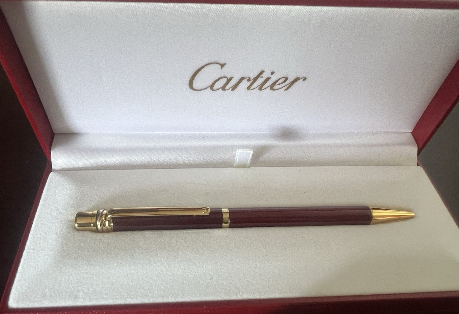 CARTIER Trinity Vendome Bordeaux Gold Plated Ballpoint Pen With Case