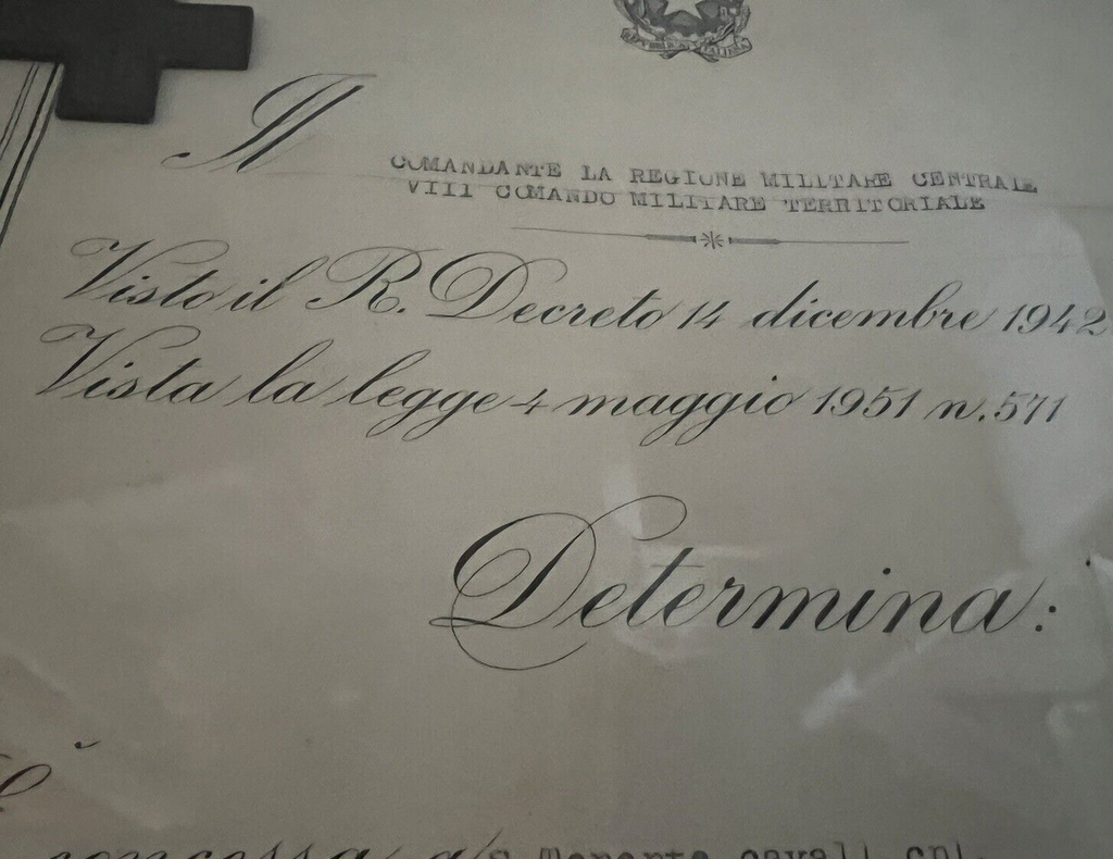 🔴 CROCE bronzo al merito guerra e Attestato con timbri quadro ORIGINALE 1959