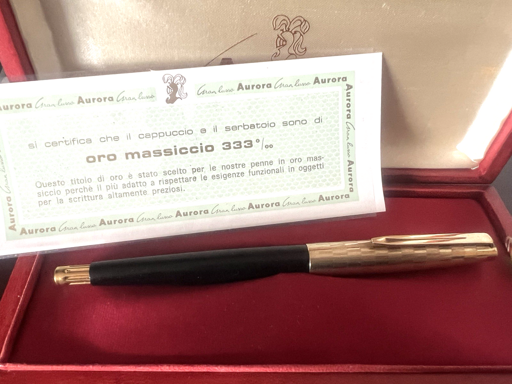 AURORA 9KT Gold Fountain Pen Magic Reserve GL Gold Nib F Warranty 