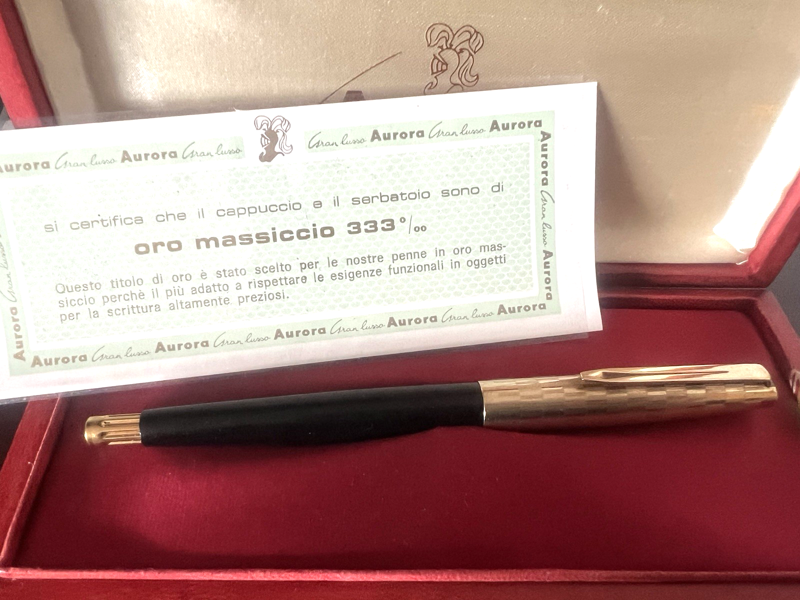 AURORA 9KT Gold Fountain Pen Magic Reserve GL Gold Nib F Warranty 