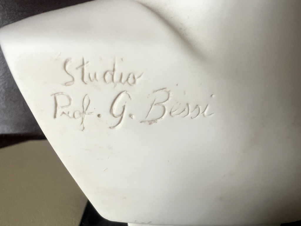 David Statue Sculpture Base Marbre Signé Bessi Bibliothèque Buste L 10 H 22 CM