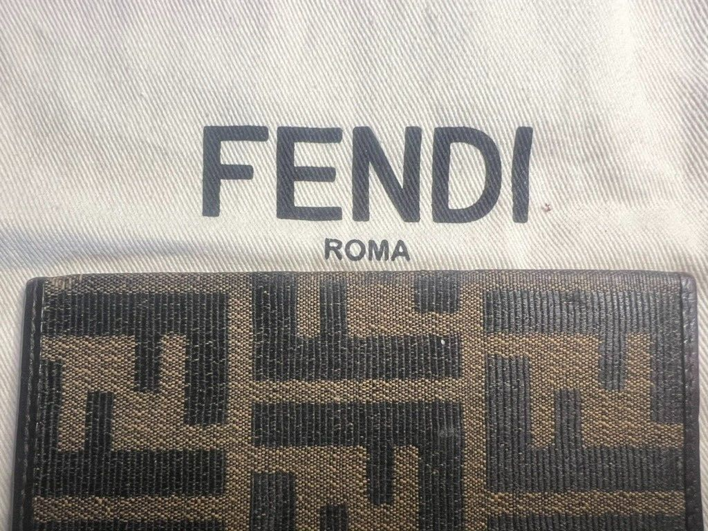 Fendi Porte-Documents Homme Tissu Citrouille Interne Cuir Coins Métal Vintage 