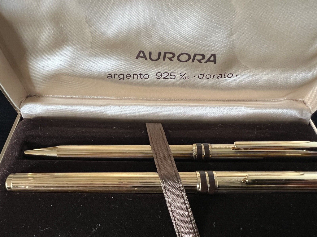 🔴 AURORA penna stilografica ARGENTO 925 Marco Polo placcate oro M e sfera
