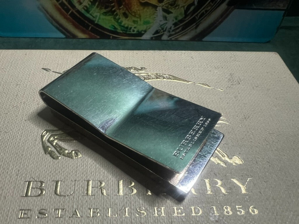 🔴 BURBERRY portafoglio fermasoldi ferma soldi acciaio tessera garanzia astuccio